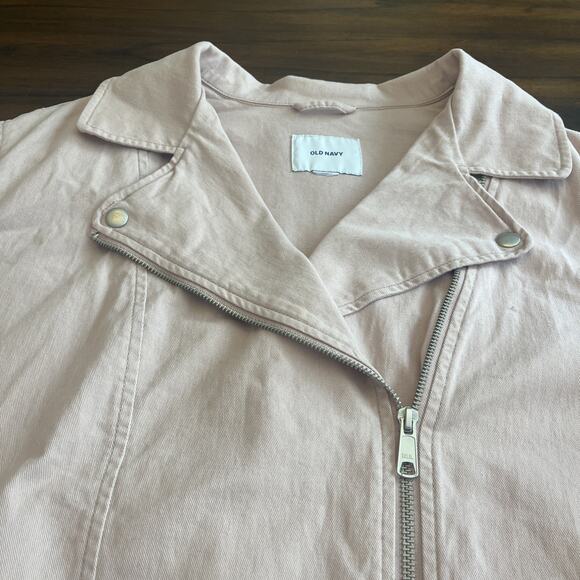 Old Navy Moto Jacket Women's 2XL Abalone Pink Denim Stretch Grunge Whimsygoth - Picture 4 of 11